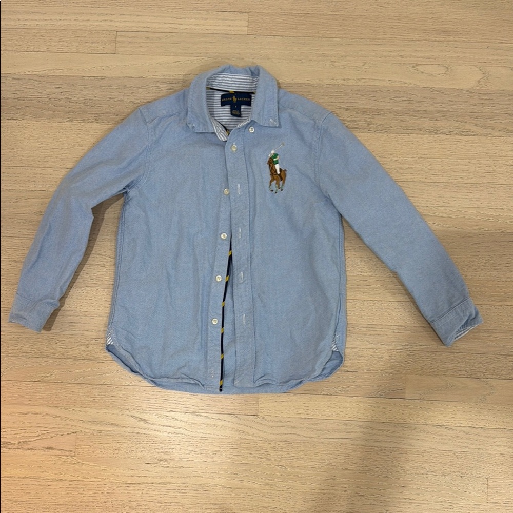 Ralph Lauren Light Blue Oxford Button-Down Shirt with Embroidered Pony- boys 6T